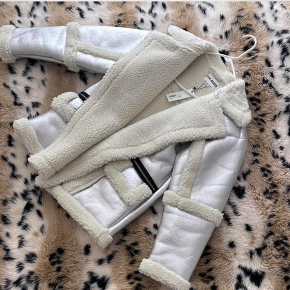 Silver and Cream Shearling Jacket - Picture 1 of 8